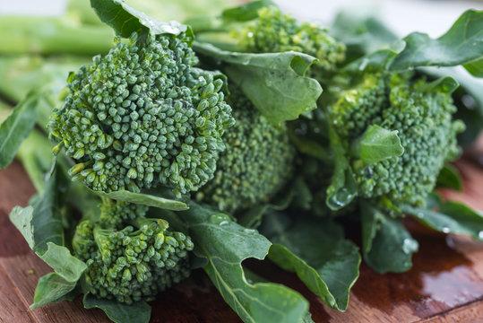 Food series : Closeup of fresh broccoli on wooden board