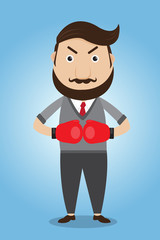 Business man in boxing gloves isolated on blue background.Businessman ready to fight