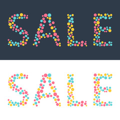 Sale banners set. Trendy fashion sale words made out of colorful circles, dots. Vector illustration
