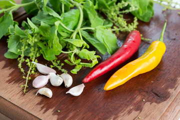 Food series : Ingredients of stir fry basil without meat