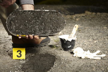 Crime scene investigation - collecting of trasology evidence footprint