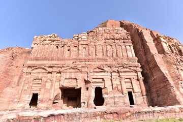 The Palace Tomb in Petra, is very wide, and has three distinct stories in it's facade