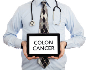 Doctor holding tablet - Colon cancer