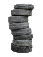 Fototapeta na wymiar Old tires stacked, isolated on white background