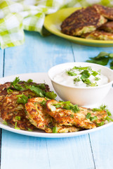 Cabbage pancakes with yogurt