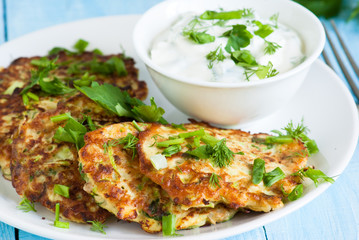 Cabbage pancakes with yogurt