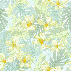 Seamless pattern of exotic flowers.