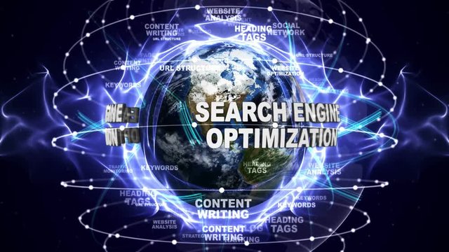 SEARCH ENGINE OPTIMIZATION Text Animation and Earth, Loop, 4k
