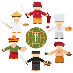 cuisine nations of the world , flat design with different chefs