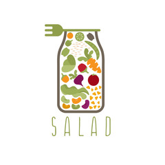salad in jar with fork vector design template