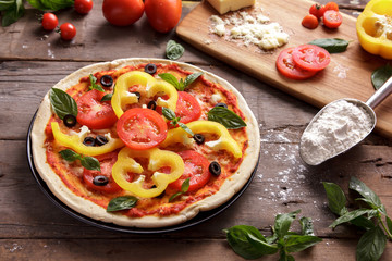 italian homemade pizza with sliced paprika topping