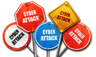Cyber attack background, 3D rendering, rough street sign collect