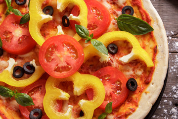 italian homemade pizza with sliced paprika topping