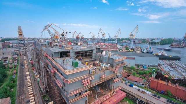 Construction of the ship in shipyard timelapse