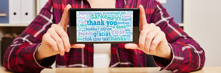 Danke in vielen Sprachen auf Smartphone