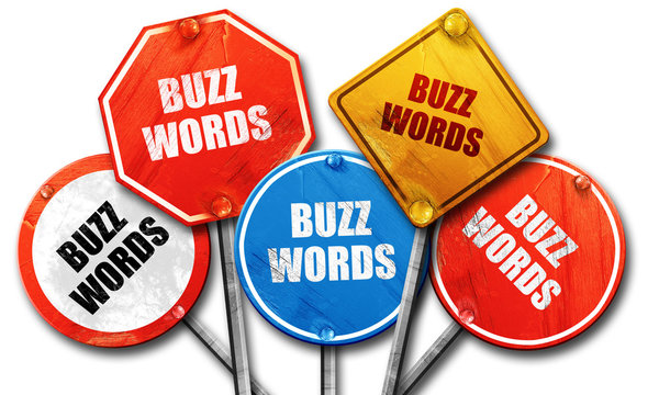 buzzword, 3D rendering, rough street sign collection