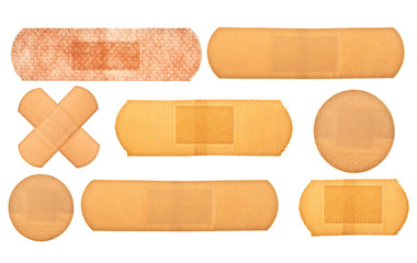 Set of different adhesive plaster isolated on white background