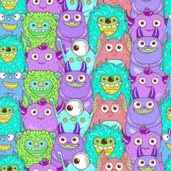 Monsters seamless vector pattern.