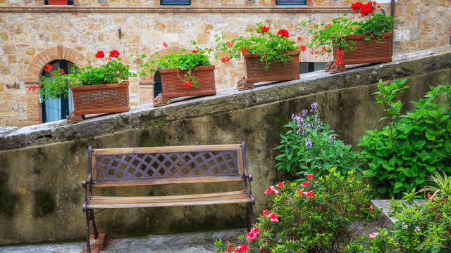 Walls of old house in Tuscany town Monterigioni (Italy)