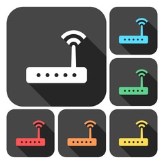 Router icon vector, router icons set with long shadow