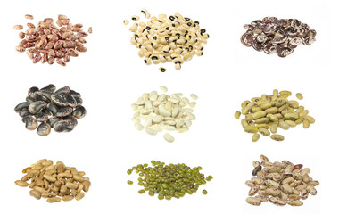 Beans collection on white