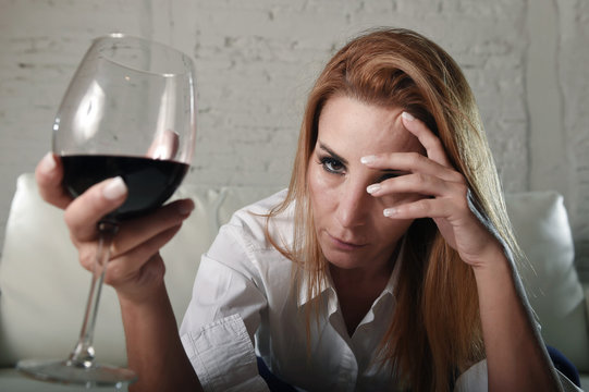 Sad Depressed Alcoholic Drunk Woman Drinking At Home In Housewife Alcohol Abuse And Alcoholism
