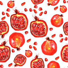 Watercolor pattern - a pomegranate fruit