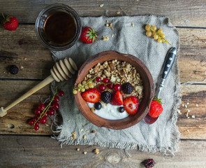 granola and yogurt with berries for breakfast.