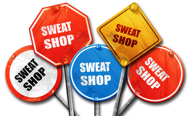 Sweat shop background, 3D rendering, rough street sign collectio