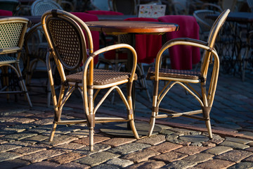 chairs and table in outdor cafe