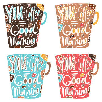 Fototapeta Hand drawn vintage quote for coffee themed:"Your+Coffee Good Mor