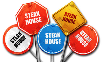 Delicious steak sign, 3D rendering, rough street sign collection