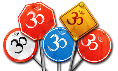 Om sign icon, 3D rendering, rough street sign collection