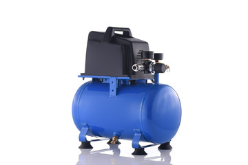 Small blue compressor side view isolated on white background