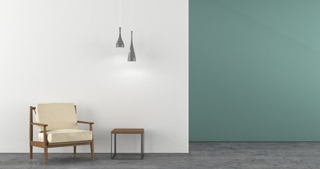Interior composition chair with table and lamps