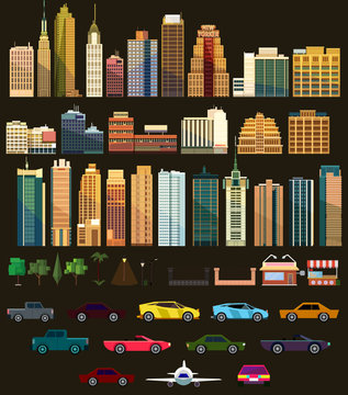 Big set with city elements. Vector illustration