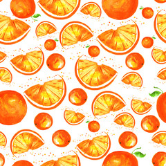 Watercolor pattern - citrus fruit, orange segments.,oranges, 