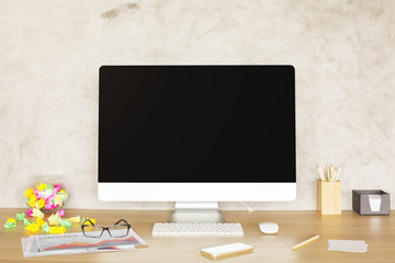Creative desktop with computer monitor