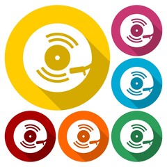 Vinyl icon, Gramophone icons set with long shadow