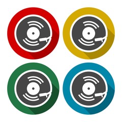 Vinyl icon, Gramophone icons set with long shadow