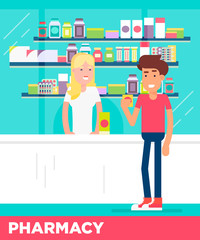 Pharmacy store vector flat illustration