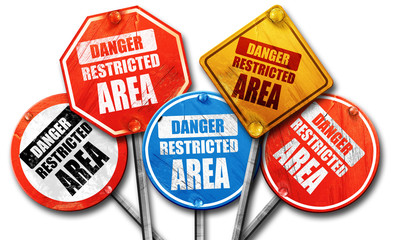 Restricted area sign, 3D rendering, rough street sign collection