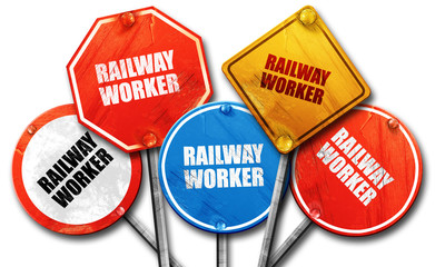 railway worker, 3D rendering, rough street sign collection