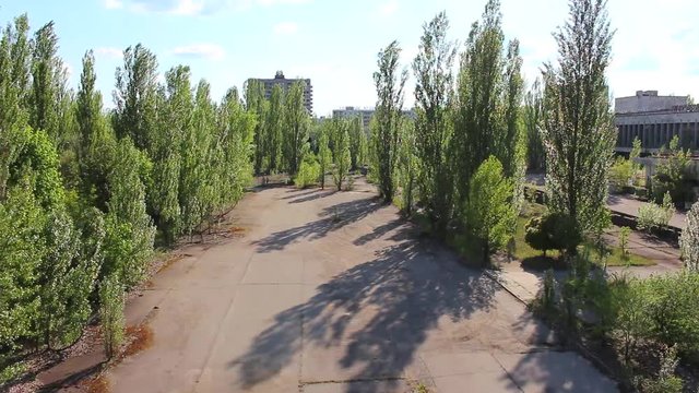 Pripyat, Kurchatov street, copter, aerial view