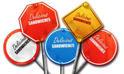 Delicious sandwich sign, 3D rendering, rough street sign collect