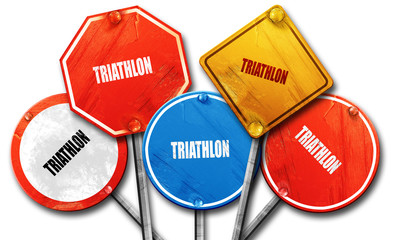 triathlon sign background, 3D rendering, rough street sign colle