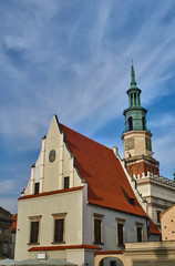 Fototapeta premium Renaissance town hall tower with clock in Poznan.