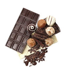 Different chocolates isolated on white
