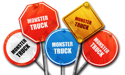 monster truck sign background, 3D rendering, rough street sign c