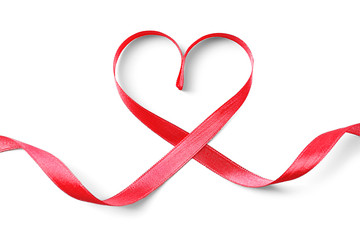 Red heart shaped ribbon isolated on white